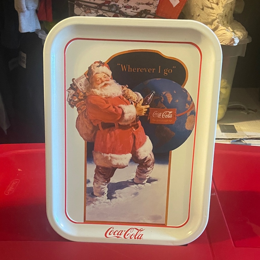 Coca Cola Holiday Tray with Santa in Red and White
